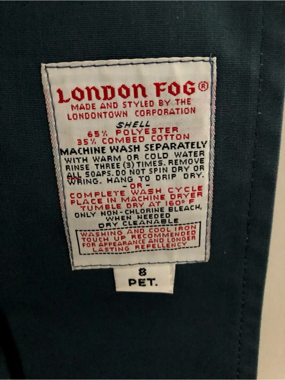 Vintage London Fog Navy Maincoat Fleece Lined Raincoat Petite 8 USA Made